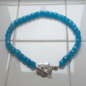 Vintage Sterling and Glass Flower Toggle Necklace